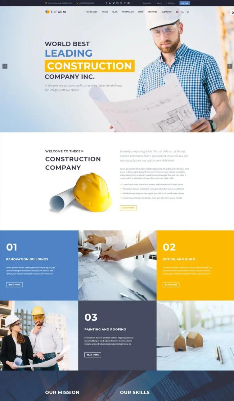 Modern Construction Company Website Landing Page Design