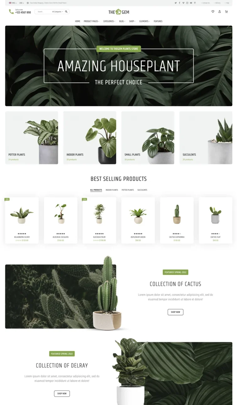 Houseplant Store E‑Commerce Homepage – “Amazing Houseplant” Landing Page