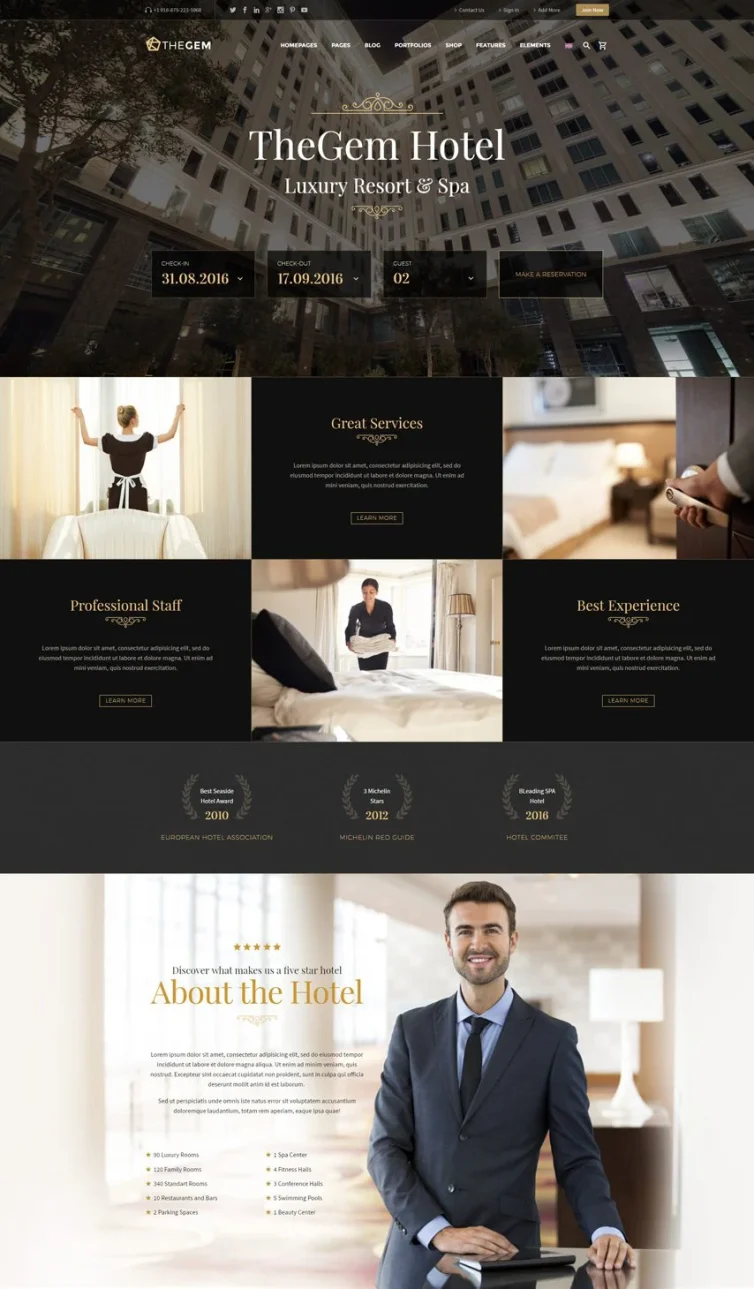 Luxury Hotel Website Homepage – Booking & Resort Services Landing Page