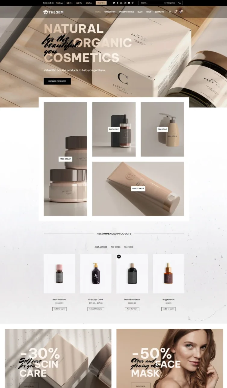 Organic Cosmetics E‑Commerce Homepage – Natural Beauty Product Store Design